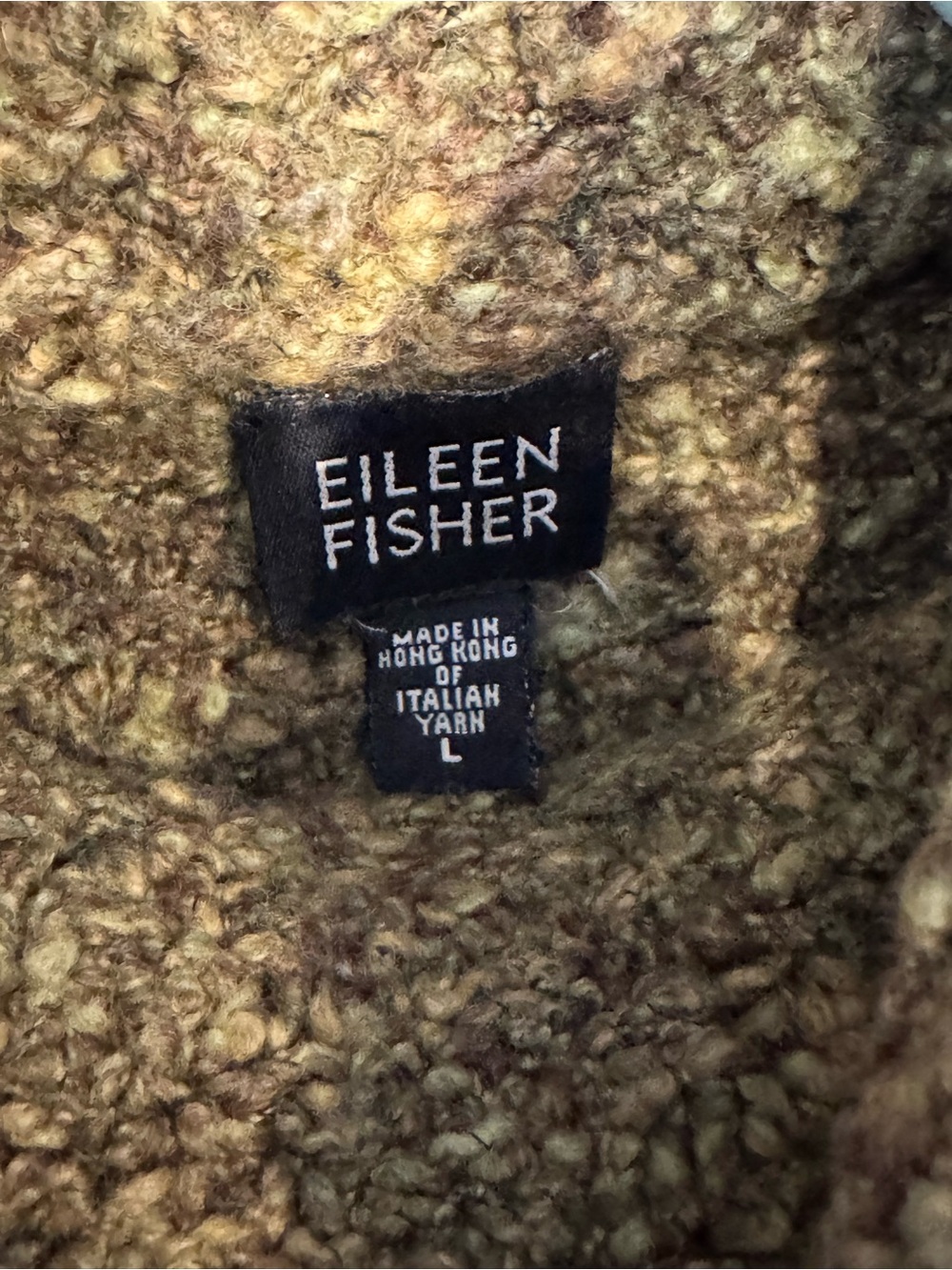Eileen Fisher Womens L Olive-Moss Bouclé Fisherman 100% Wool Old Money Luxury - Picture 4 of 5